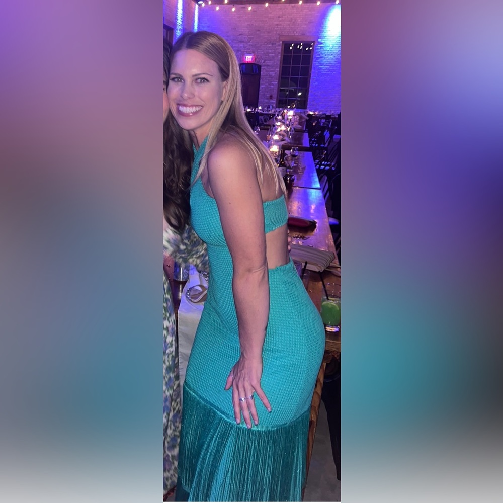 Green MIDI dress with fringe!